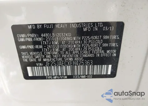 2014 Subaru Forester 2.5I Premium z USA, uszkodzony, nr VIN JF2SJAECXEH425363